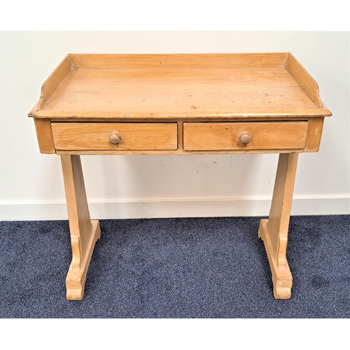 433 - STRIPPED AND WAXED PINE TRAY TOP WASHSTAND
with two frieze drawers, standing on inverted tapering su... 