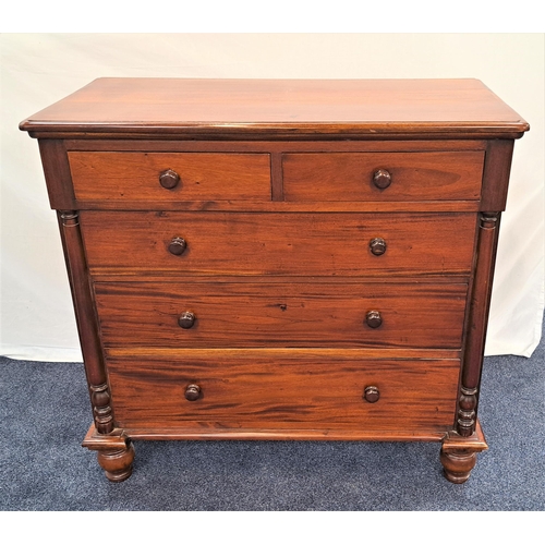 448 - TEAK CHEST OF DRAWERS
the moulded top above two short and three long graduated drawers flanked by co... 