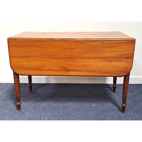 451 - 19th CENTURY TEAK PEMBROKE TABLE
with shaped drop flaps, a frieze drawer and opposing dummy drawer, ... 