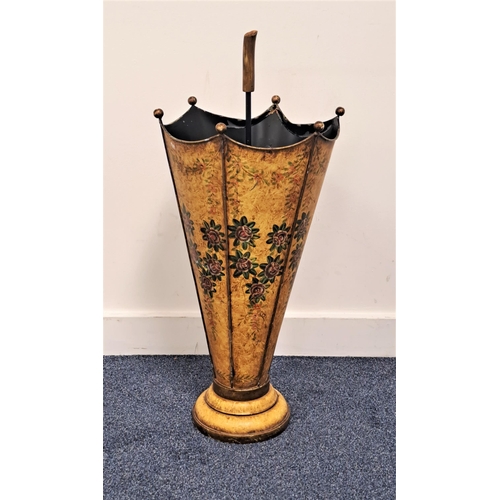 482 - VINTAGE METAL UMBRELLA STAND
decorated with flowers on a weighted circular base, 68cm high