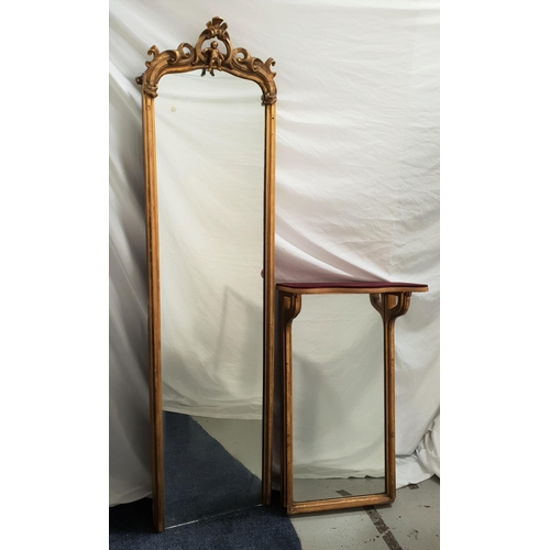 484 - LATE 19th CENTURY PIER MIRROR
with a plain plate and carved giltwood frame surmounted with scrolls a... 