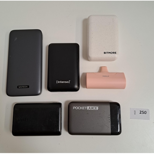 250 - SELECTION OF SIX POWERBANKS
including Intenso, Anker, Ugreen, Pocket Jucie