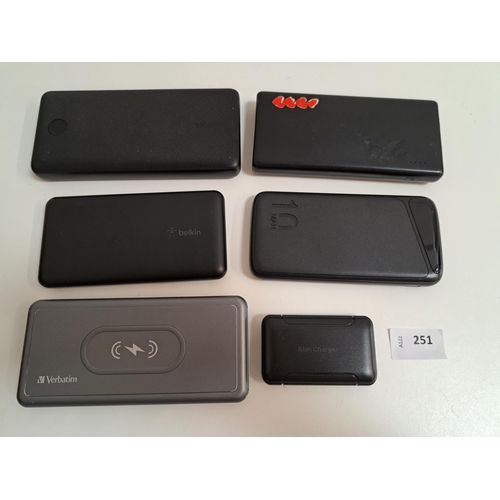 251 - SELECTION OF SIX POWERBANKS
including Anker, Verbatim, Belkin