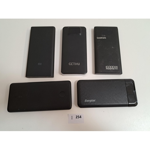 254 - SELECTION OF FIVE POWERBANKS
including Goodmans, Mi, Energizer, Anker