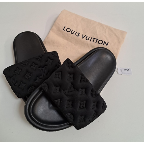 255 - PAIR OF LOUIS VUITTON BLACK POOL PILLOW FLAT COMFORT MULES
unknown size but we estimate them to be s... 