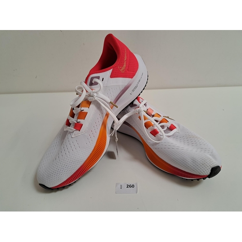 260 - PAIR OF NIKE AIR ZOOM PEGASUS 38 TRAINERS
in white with bright pink/orange/purple details, size 9