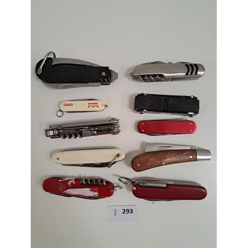 293 - SELECTION OF SWISS ARMY KNIVES AND MULTI TOOLS
including one by Gerber (10)
Note: You must be over t... 