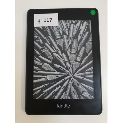 117 - AMAZON KINDLE PAPERWHITE 4 TWILIGHT BLUE E-READER
serial number G001 6T03 1173 0FD1
Note: It is the ... 