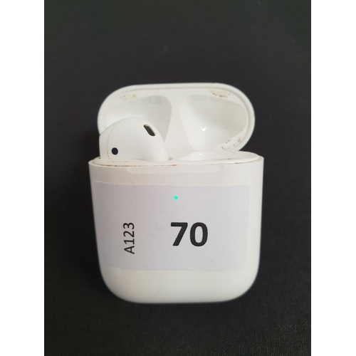 70 - SINGLE APPLE AIRPODS 
in Wireless charging case
Note: model number not visible on earbud