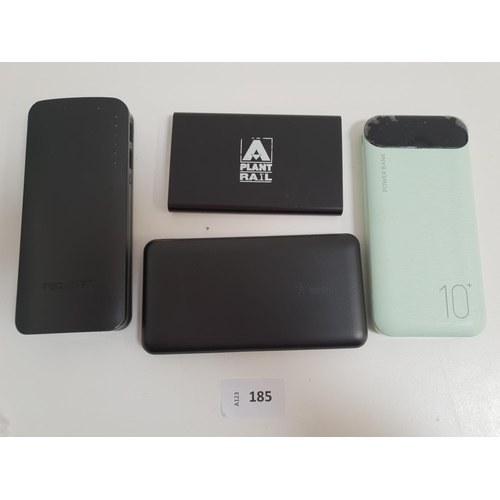 185 - SELECTION OF FOUR POWERBANKS
including Belkin, Tecknet