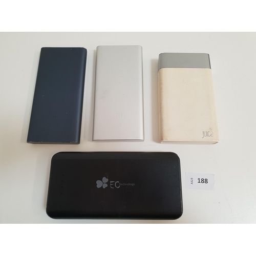 188 - SELECTION OF FOUR POWERBANKS
including Mi, Juice