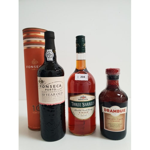 204 - SELECTION OF SPIRIT, WINE AND LIQUEUR
comprising Three Barrels Brandy (38%, 1L), Drambuie The Isle o... 