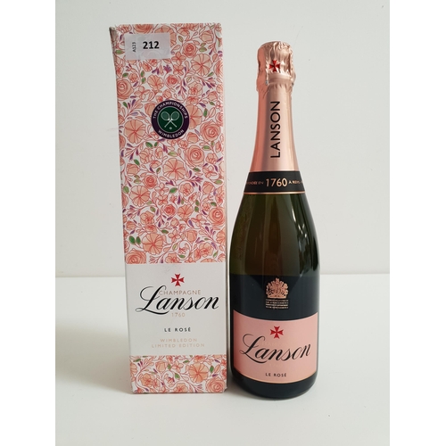 212 - BOXED CHAMPAGNE LANSON LE ROSE WIMBLEDON LIMITED EDITION 
(12.5%, 750ml)
Note: you must be over the ... 