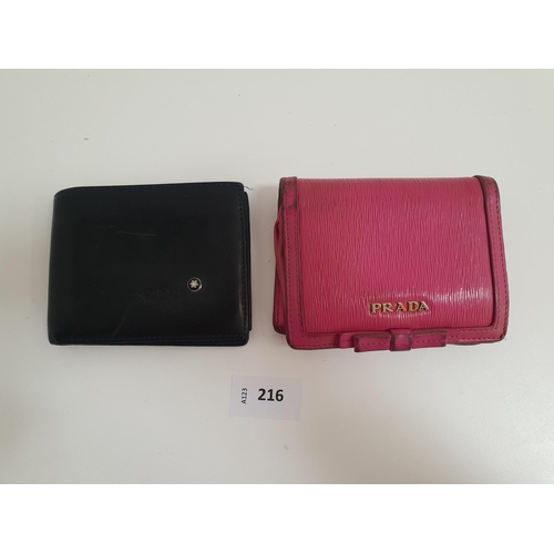 216 - TWO DESIGNER WALLETS
comprising Prada and Mont Blanc 
Note: both with wear