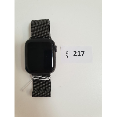 217 - APPLE WATCH SE
40mm case; model A2355; S/N G99FL1BRQ127; Apple Account Locked 
Note: It is the buyer... 