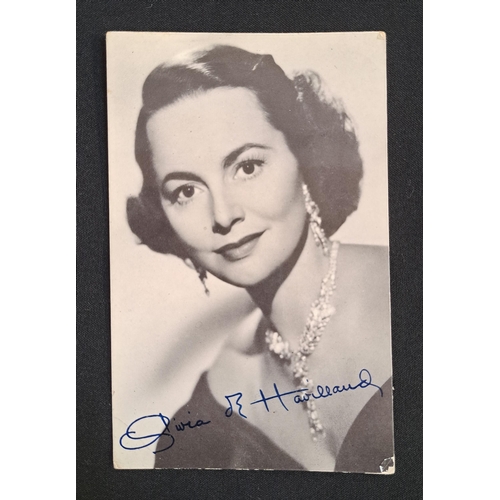 75 - OLIVIA DE HAVILLAND
signed black and white portrait postcard, together with a typed letter signed by... 