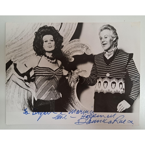 108 - DANNY LA RUE
signed black and white photo measuring approximately 16.5cm x 21.5cm. With dedication '... 