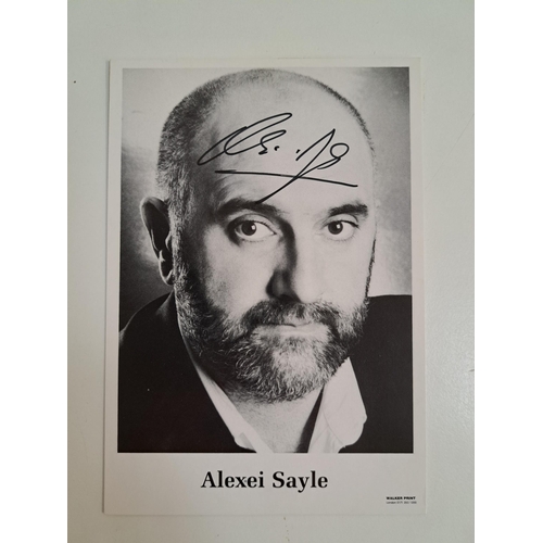 136 - ALEXEI SAYLE
signed black and white portrait photograph measuring 14.8cm a 10.3cm
Note: English acto... 