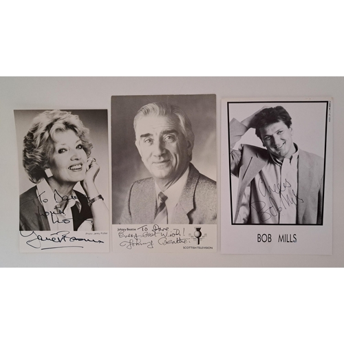 139 - THREE SIGNED BLACK AND WHITE PORTRAIT PHOTOGRAPHS OF COMEDIANS
comprising Bob Mills, Janet Brown and... 