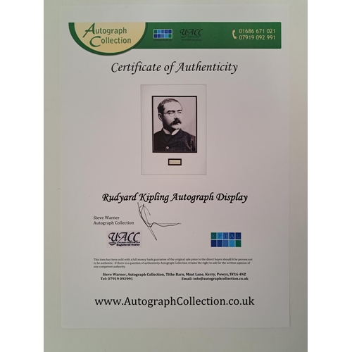 144 - RUDYARD KIPLING AUTOGRAPH DISPLAY
with signature below black and white photograph. With Autograph Co... 