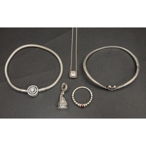 62 - SELECTION OF PANDORA JEWELLERY
comprising a Moments Halo Snake Chain Bracelet, Timeless Wish Sparkli... 