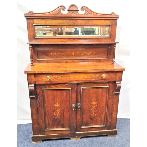 371 - LATE VICTORIAN ROSEWOOD CHIFFONIER
the shaped raised back with a rectangular bevelled mirror with a ... 