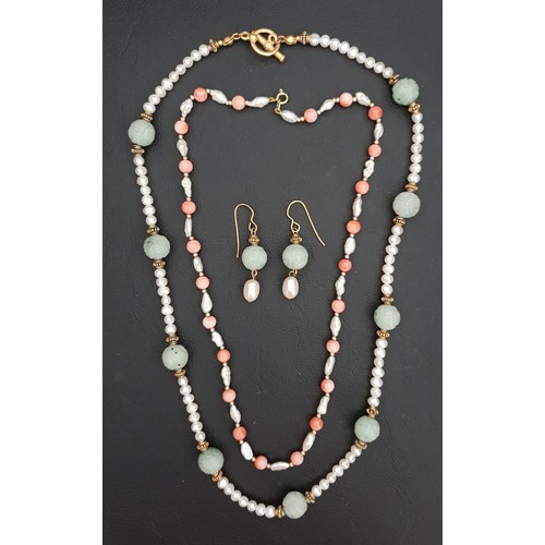 102 - TWO PEARL AND STONE SET NECKLACES
one with alternating pearls and coral beads, with nine carat gold ... 