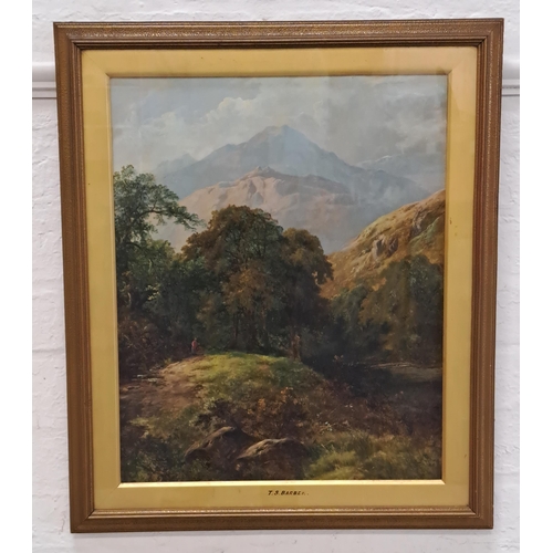 298 - THOMAS STANLEY BARBER
Walk by a river with mountains beyond, oil on canvas, signed with monogram, 51... 