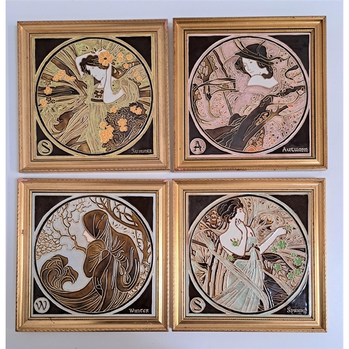 146 - SET OF FOUR MAJOLICA TILES
depicting Spring, Summer, Autumn and Winter by Maw & Co, 20.5cm x 20.5cm