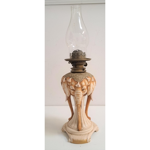 147 - VICTORIAN ELEPHANT OIL LAMP
by Alfred Stellmacher, raised on a shaped base with a central column wit... 