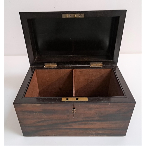 171 - 19th CENTURY ROSEWOOD TEA CADDY
with a domed lid opening to reveal two compartments, now lacking lid... 