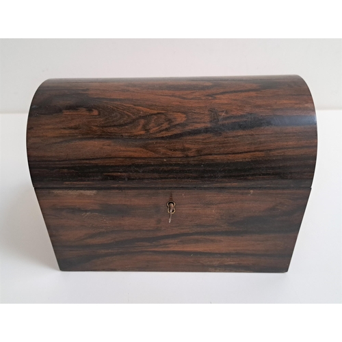 171 - 19th CENTURY ROSEWOOD TEA CADDY
with a domed lid opening to reveal two compartments, now lacking lid... 