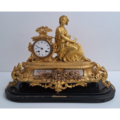 347 - 19th CENTURY FRENCH GILT METAL MANTLE CLOCK
with a circular enamel dial marked Hry Marc A Paris, wit... 