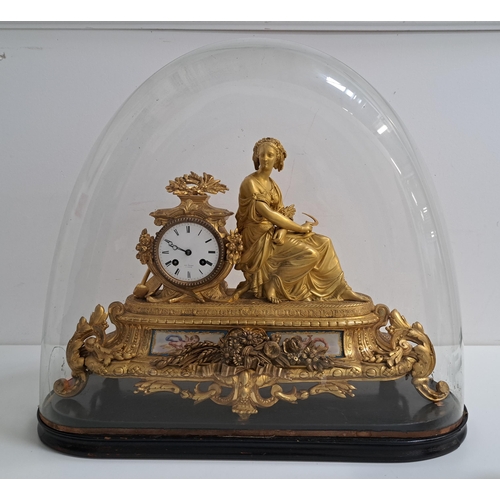 347 - 19th CENTURY FRENCH GILT METAL MANTLE CLOCK
with a circular enamel dial marked Hry Marc A Paris, wit... 