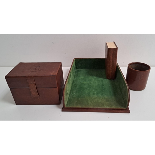 176 - MULBERRY DESK TOP FILING TRAY
with a green velvet interior, Mulberry round pen pot with a tartan int... 