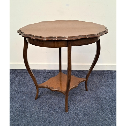 343 - EDWARDIAN MAHOGANY WINDOW TABLE
now overpainted, with a shaped top on slender supports with a shelf ... 