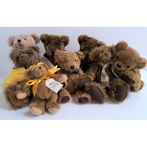 270 - EIGHT VARIOUS TEDDY BEARS
including a Merrythought bear with Paisley pattern waistcoat, a House of F... 