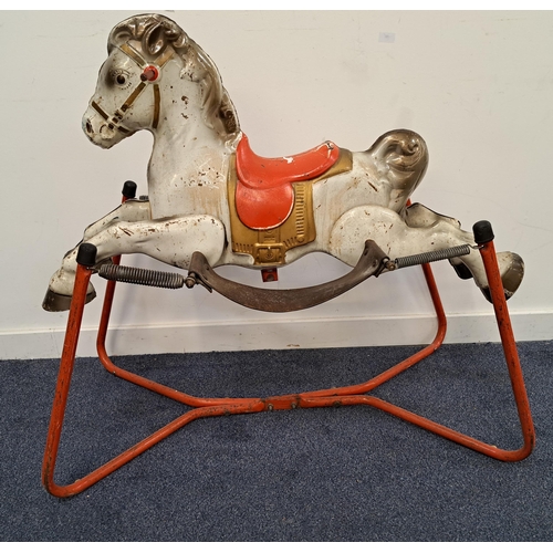 271 - 1950s MOBO CHILDS SPRUNG/ROCKING HORSE
in painted steel, the horse suspended on springs and a steel ... 