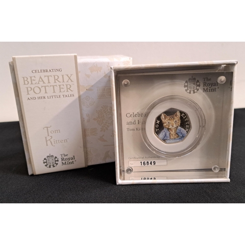 288 - THE ROYAL MINT BEATRIX POTTER SILVER PROOF 50p COIN - TOM KITTEN
in display case and box, certificat... 