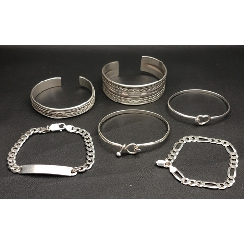 112 - SELECTION OF SILVER BRACELETS
comprising a Figaro link chain bracelet, an identity curb link bracele... 