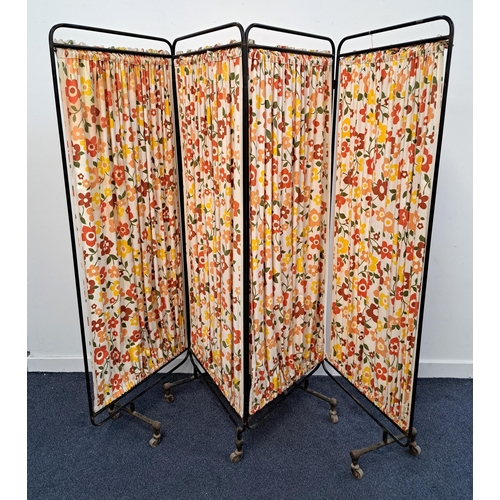 434 - 1930s HOSPITAL FOUR FOLD SCREEN
on casters and with floral fabric panels, 172cm high