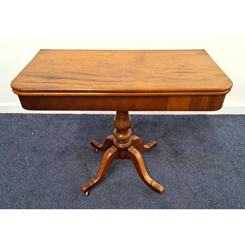 370 - 19th CENTURY MAHOGANY TEA TABLE
with a shaped fold over rotating top on a turned column with four ou... 