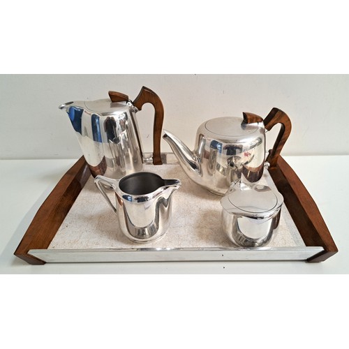 215 - NEWMAID PICQUOT WARE COFFEE/TEA SERVICE
comprising coffee pot, tea pot, milk jug, sugar basin and tr... 