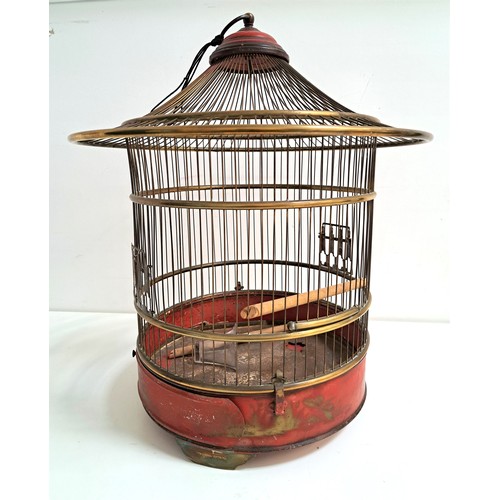 220 - VINTAGE BRASS PAINTED BIRD CAGE
by the Art Cage Manufacturing Company, of circular pagoda form with ... 