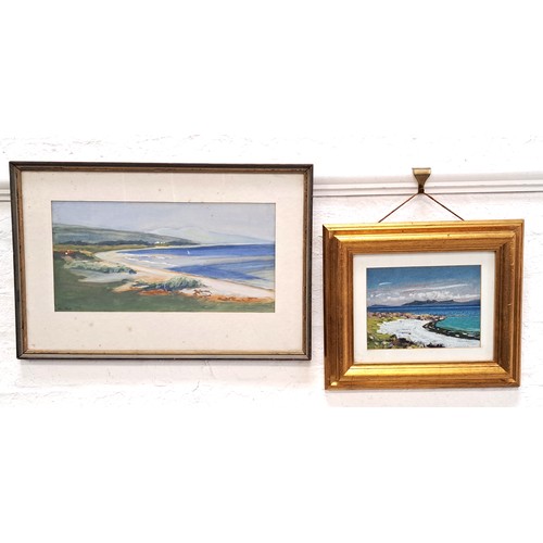 318 - HILIARY FRASER
North from Brora, watercolour, signed and label to verso, 19cm x 38.5cm; and G. Scott... 