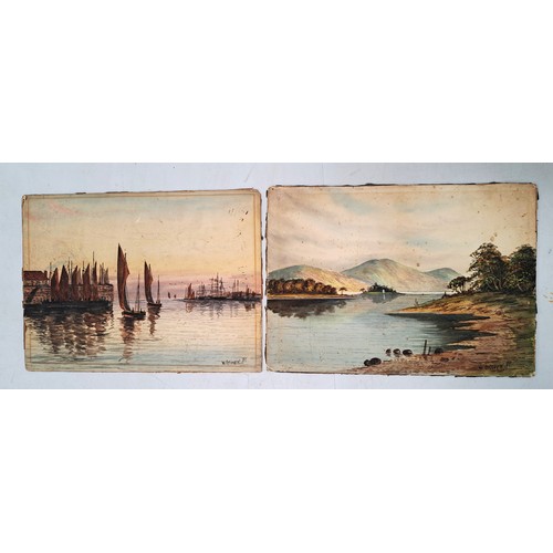 327 - FOLIO OF ASSORTED PICTURES
including W. Glover, Scottish loch and Harbour side, both watercolours, s... 