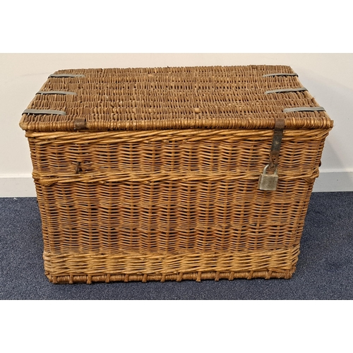 229 - LARGE WICKER LAUNDRY BASKET
with a lift up lid, hasp closure and side carrying handles, 55.5cm x 86c... 