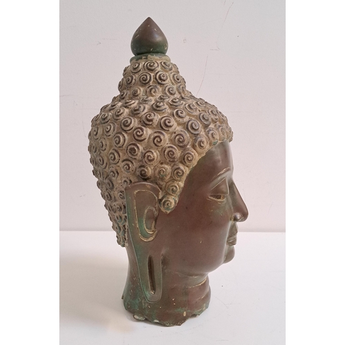 236 - BRONZE HEAD OF BUDDHA
in the 15th century Lan Na style possibly of the period, the face with a seren... 