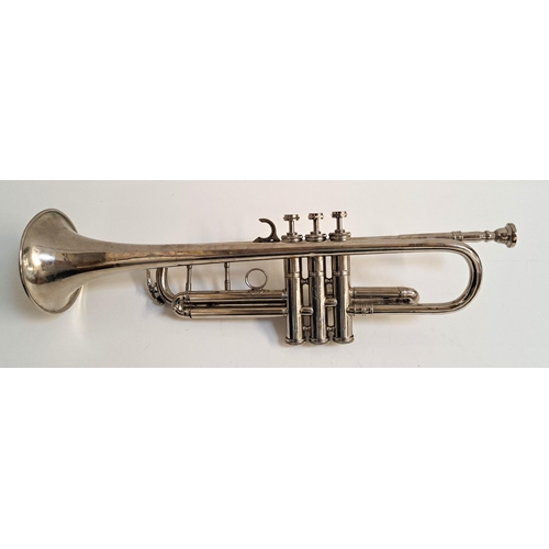 263 - NICKEL PLATED TRUMPET
with a fixed mouthpiece, 49.5cm long