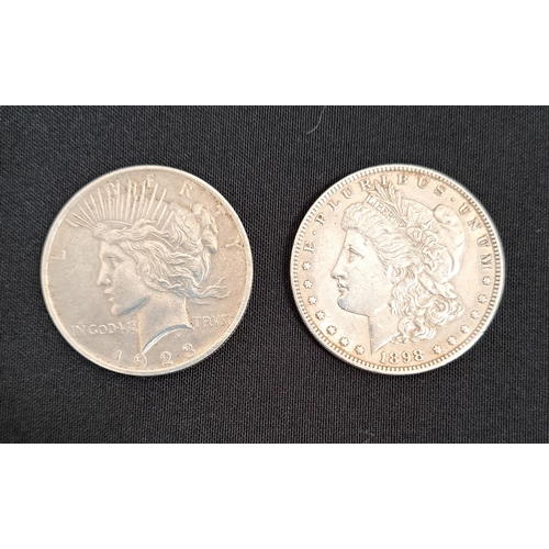 289 - TWO AMERICAN SILVER ONE DOLLAR COINS
comprising a Morgan dollar dated 1898 and a peace dollar dated ... 